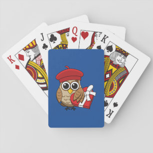 Niedliche Eule mit Red Beret and Heart Box Spielkarten
