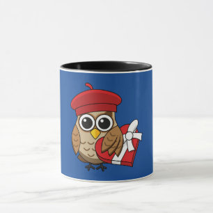 Niedliche Eule mit Red Beret and Heart Box Tasse