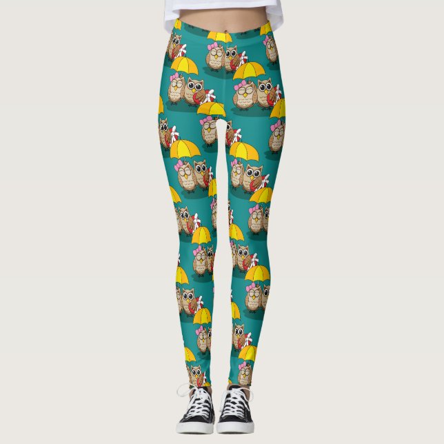 Niedliche Eule mit Schirm und Schokolade Leggings (Vorderseite)