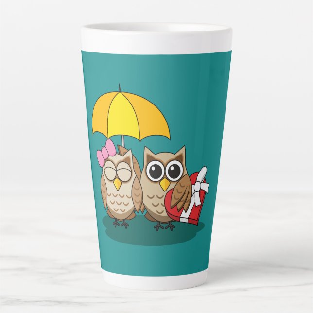 Niedliche Eule mit Schirm und Schokolade Milchtasse (Vorderseite)