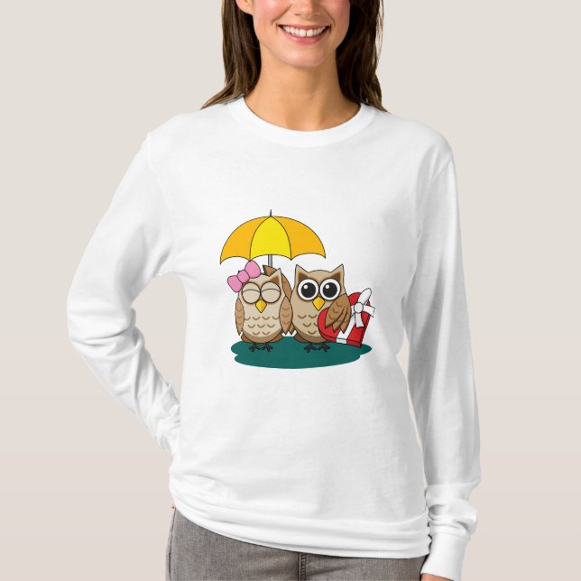 Niedliche Eule mit Schirm und Schokolade T-Shirt (Vorderseite)