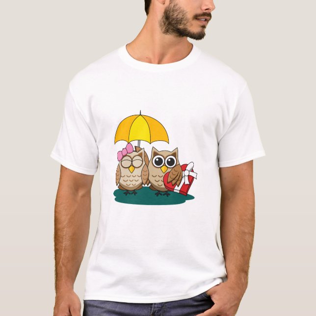 Niedliche Eule mit Schirm und Schokolade T-Shirt (Vorderseite)