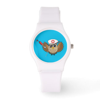Niedliche Eule mit Spritze Cartoon Armbanduhr