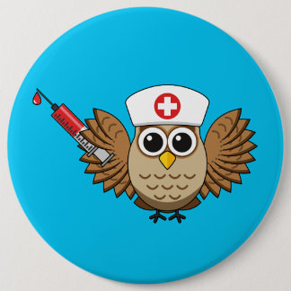 Niedliche Eule mit Spritze Cartoon Button