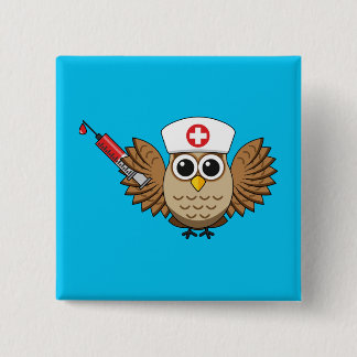 Niedliche Eule mit Spritze Cartoon Button