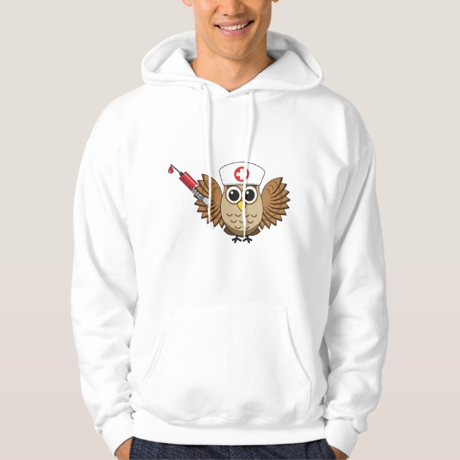 Niedliche Eule mit Spritze Cartoon Hoodie (Vorderseite)
