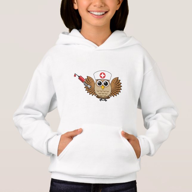 Niedliche Eule mit Spritze Cartoon Hoodie (Vorderseite)