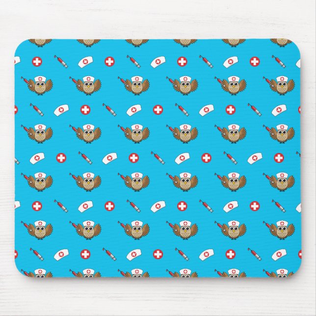 Niedliche Eule mit Spritze Cartoon Mousepad (Vorne)