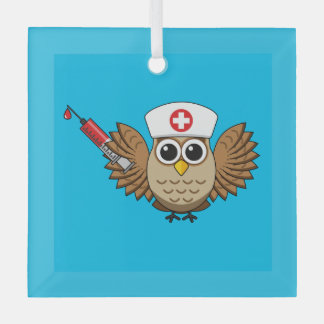 Niedliche Eule mit Spritze Cartoon Ornament Aus Glas