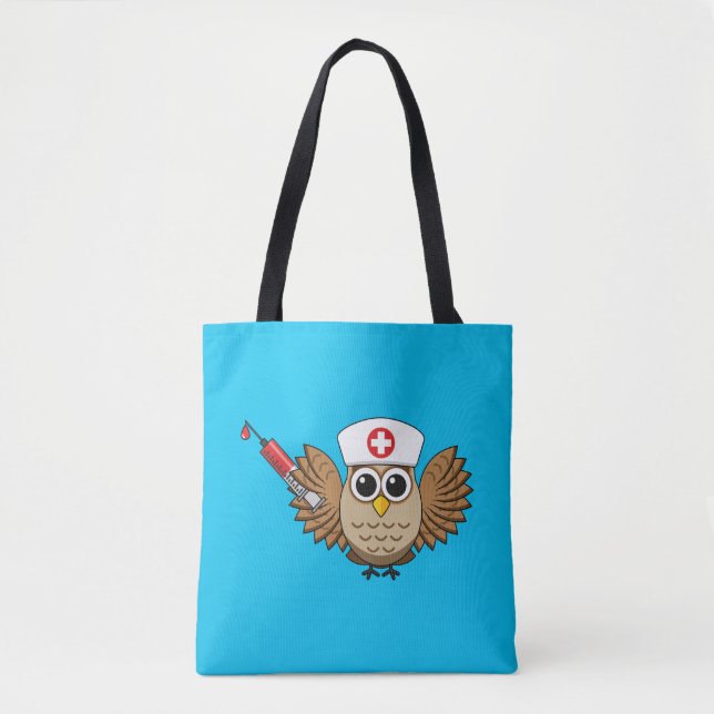 Niedliche Eule mit Spritze Cartoon Tasche (Vorderseite)