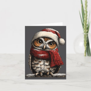 Niedliche Eule mit Weihnachtsmannmütze Schneeiger Karte