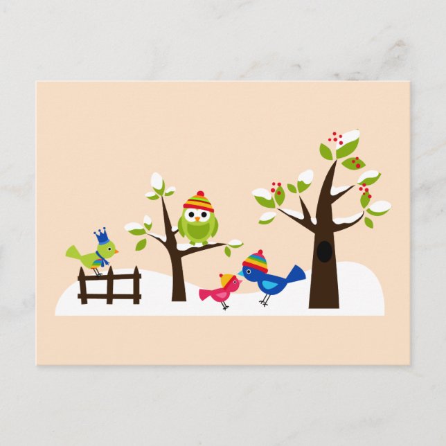 Niedliche Eule Owds Winterschnee Postkarte (Vorderseite)