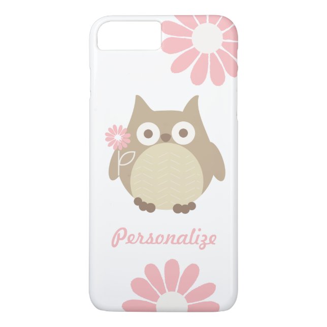 Niedliche Eule und rosa Blumen personalisiert Case-Mate iPhone Hülle (Rückseite)