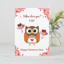 Niedliche Eule-Valentinstag-Karte für Kinder