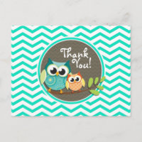 Niedliche Eulen, Aqua Green Zickzack