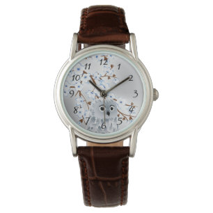 Niedliche Eulen-blaue silberne Kirschblüten-Zahle Armbanduhr