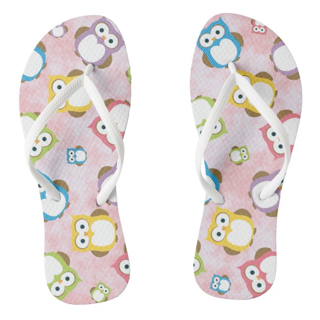 Niedliche Eulen, Eukalyptusmuster, farbige Eulen,  Flip Flops (Fußbett)