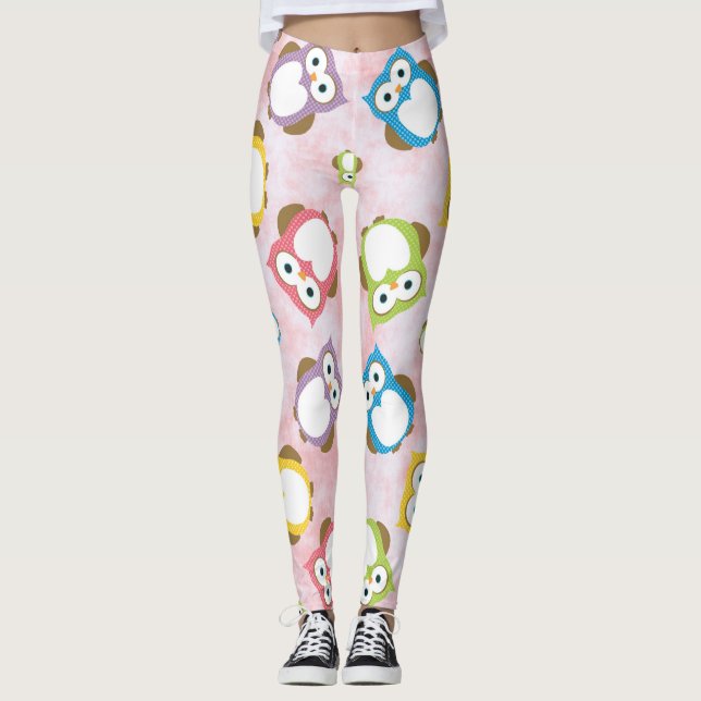 Niedliche Eulen, Eukalyptusmuster, farbige Eulen,  Leggings (Vorderseite)