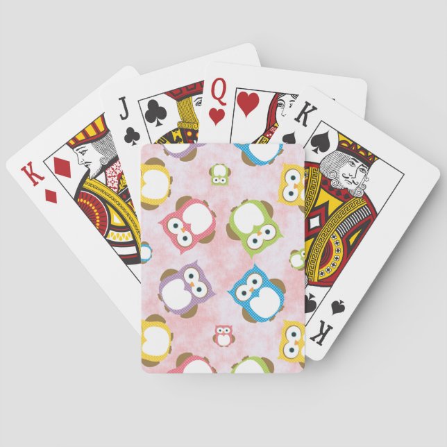 Niedliche Eulen, Eukalyptusmuster, farbige Eulen,  Spielkarten (Rückseite)