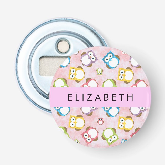 Niedliche Eulen, Eule-Muster, farbenfrohe Eulen, I Flaschenöffner (Vorderseite)