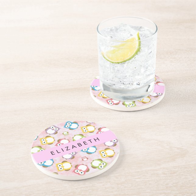 Niedliche Eulen, Eule-Muster, farbenfrohe Eulen, I Getränkeuntersetzer (Seite)