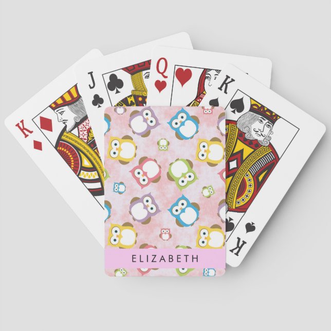 Niedliche Eulen, Eule-Muster, farbenfrohe Eulen, I Spielkarten (Rückseite)