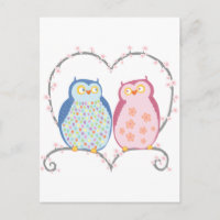 Niedliche Eulen in der Liebe Herz Pink Blau Klette