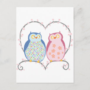 Niedliche Eulen in der Liebe Herz Pink Blau Klette Postkarte