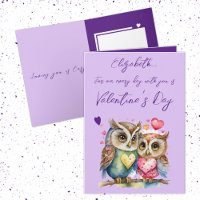 Niedliche Eulen personalisierter Name lila Valenti