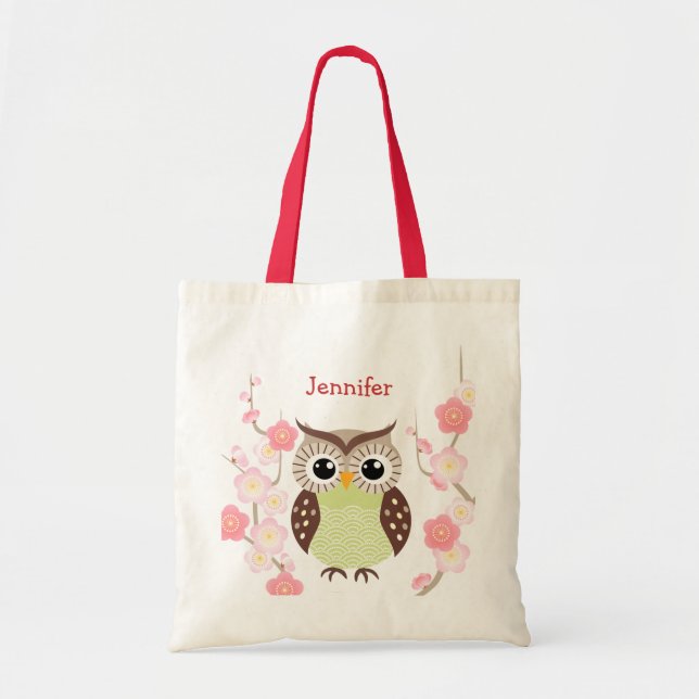 Niedliche Eulen-und Ume Blumen-Taschen-Tasche Tragetasche (Vorne)