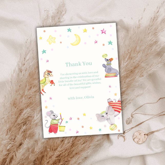 Niedliche Extravagante Circus Karneval Animals Kin Dankeskarte (Cute Fancy Circus Carnival Animals Baby Shower Thank You Card)