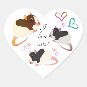 Niedliche Extravagante Ratten & Regenbogenherzen - Herz-Aufkleber