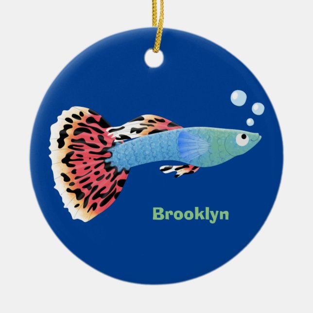 Niedliche extravagante Welpenfische personalisiert Keramik Ornament (Vorne)