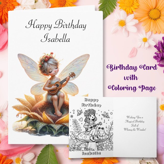 Niedliche Fairy Girl mit Viola auf Blume Geburtsta Karte (Von Creator hochgeladen)