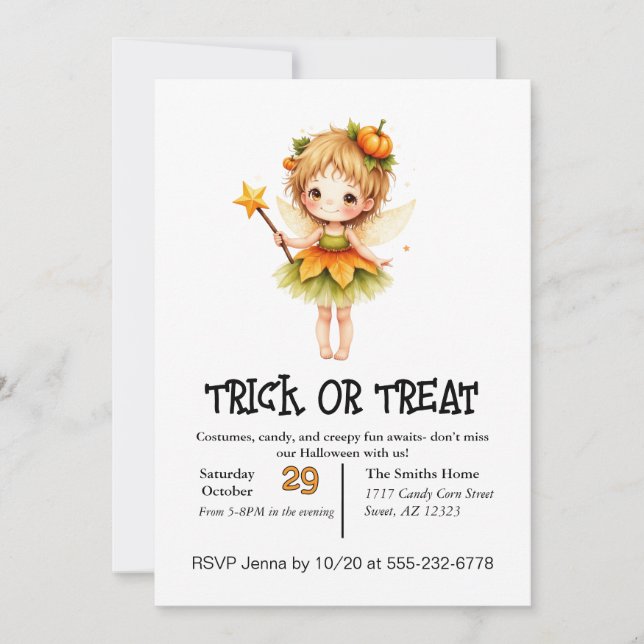 Niedliche Fairy Girl zu Halloween Einladung (Vorderseite)