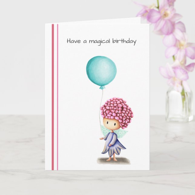 Niedliche Fairy mit Ballon Personalisiert Geburtst Karte (Orchidee)