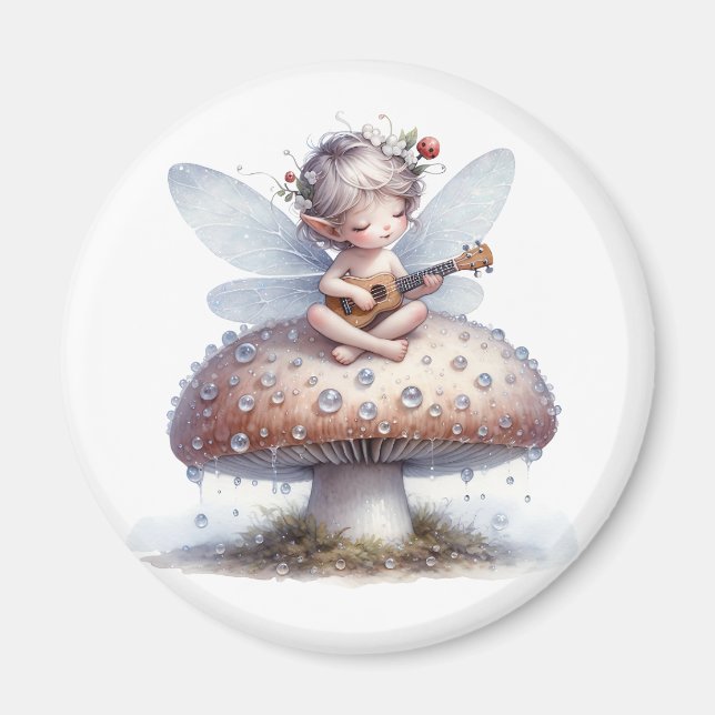 Niedliche Fairy mit Viola auf Mushroom Magnet (Vorne)