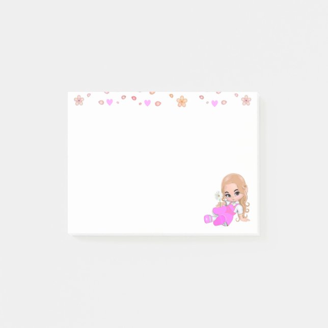 Niedliche Fairy und Blume auf Weiß Post-it Klebezettel (Vorderseite)