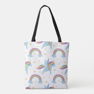Niedliche Fairy Unicorn + Regenbogen, weißer Hinte Tasche