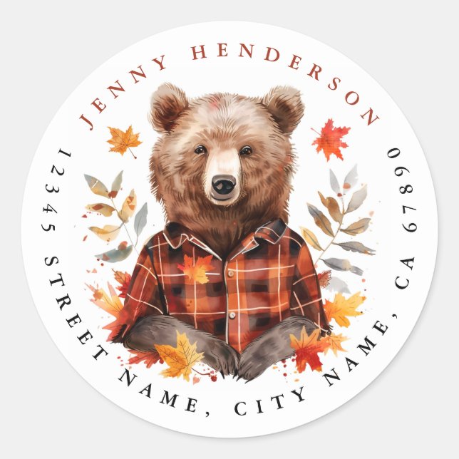 Niedliche Fall Brown Bär Round Stickers (Vorderseite)