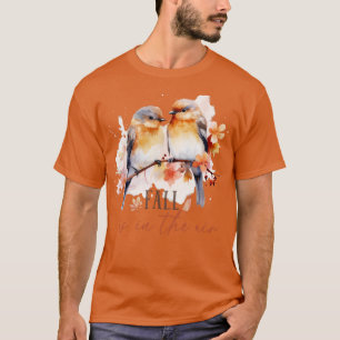 Niedliche Fall Design Liebe Vögel Blume Blätter Ei T-Shirt