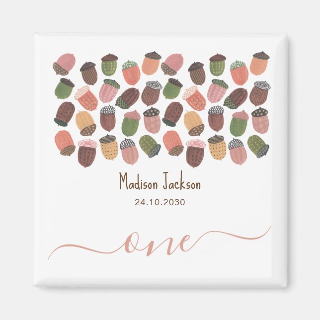 Niedliche Fall Pink Acorns Mädchen erste Geburtsta Magnet (Vorne)