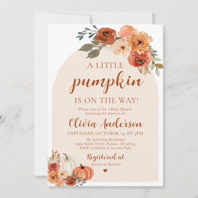 Niedliche Fall Pumpkin Orange Baby Dusche Einladun Einladung (Vorderseite)