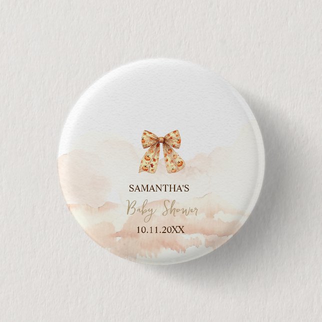 Niedliche Fall Pumpkins Bow Babydusche Button (Vorderseite)