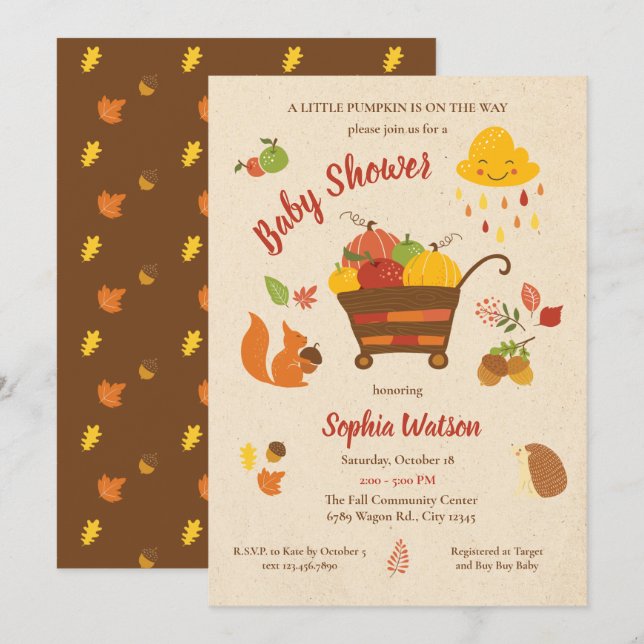 Niedliche Fall Scene Pumpkin Baby Dusche Einladung (Vorne/Hinten)