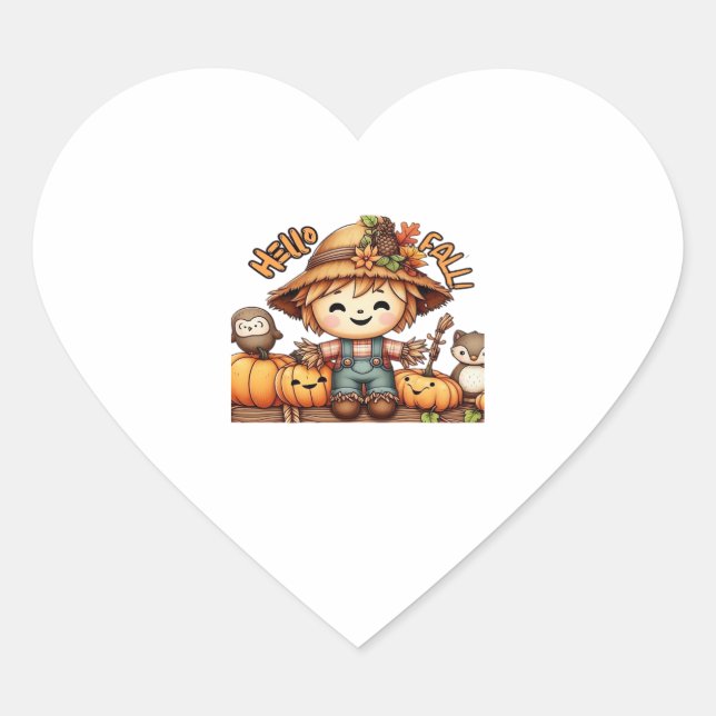 Niedliche Fall-Vogelscheuche mit Pumpkins Oversize Herz-Aufkleber (Vorderseite)