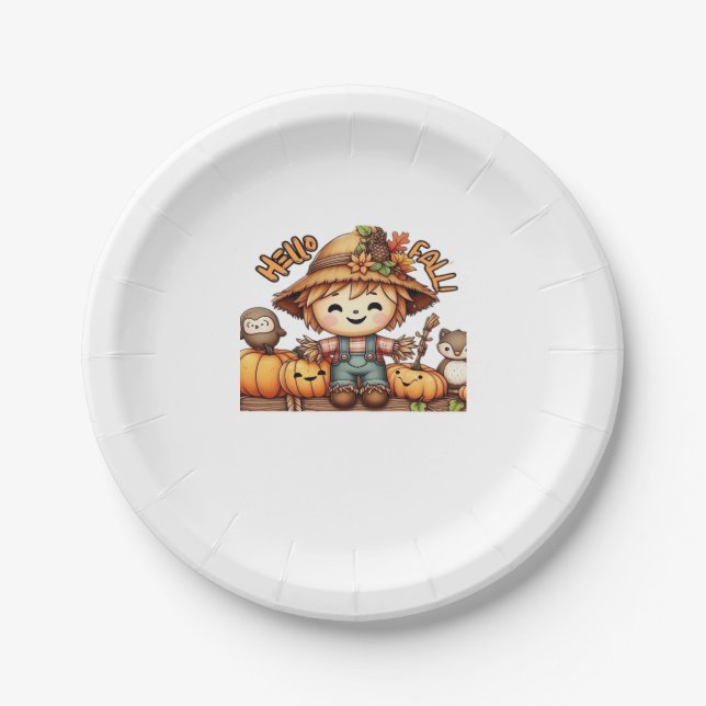 Niedliche Fall-Vogelscheuche mit Pumpkins Oversize Pappteller (Vorderseite)