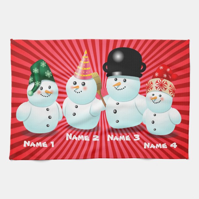 Niedliche Familie des Snowmen-kundengerechten Geschirrtuch (Horizontal)