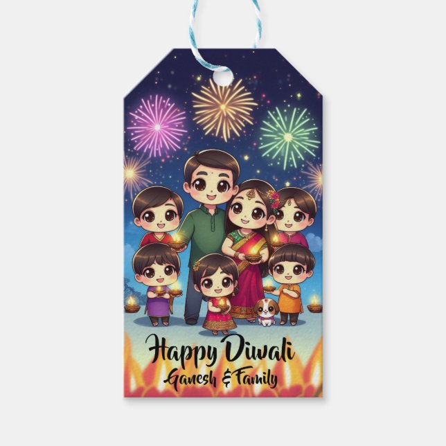 Niedliche Familie Diwali Geschenkanhänger (Vorderseite)