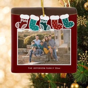 Niedliche Familie Matching Strumpf Weihnachts-Foto Keramikornament